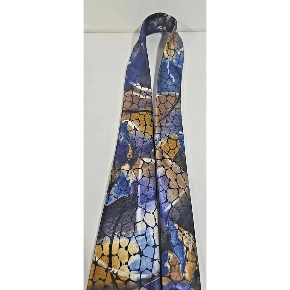 Oleg Cassini Blue Gold Abstract Floral Men's Tie Made USA
